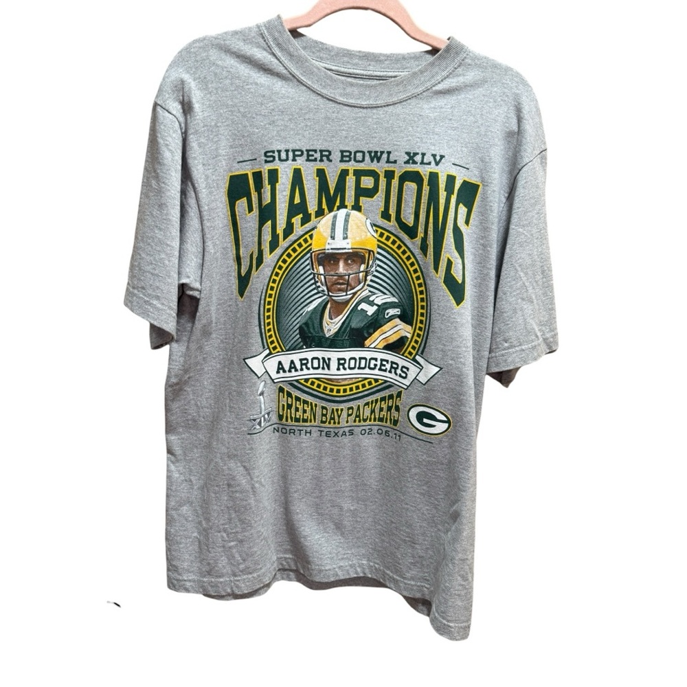 Green Bay Packers Super Bowl XLV Champions T-Shirt Aaron Rodgers Reebok Size M